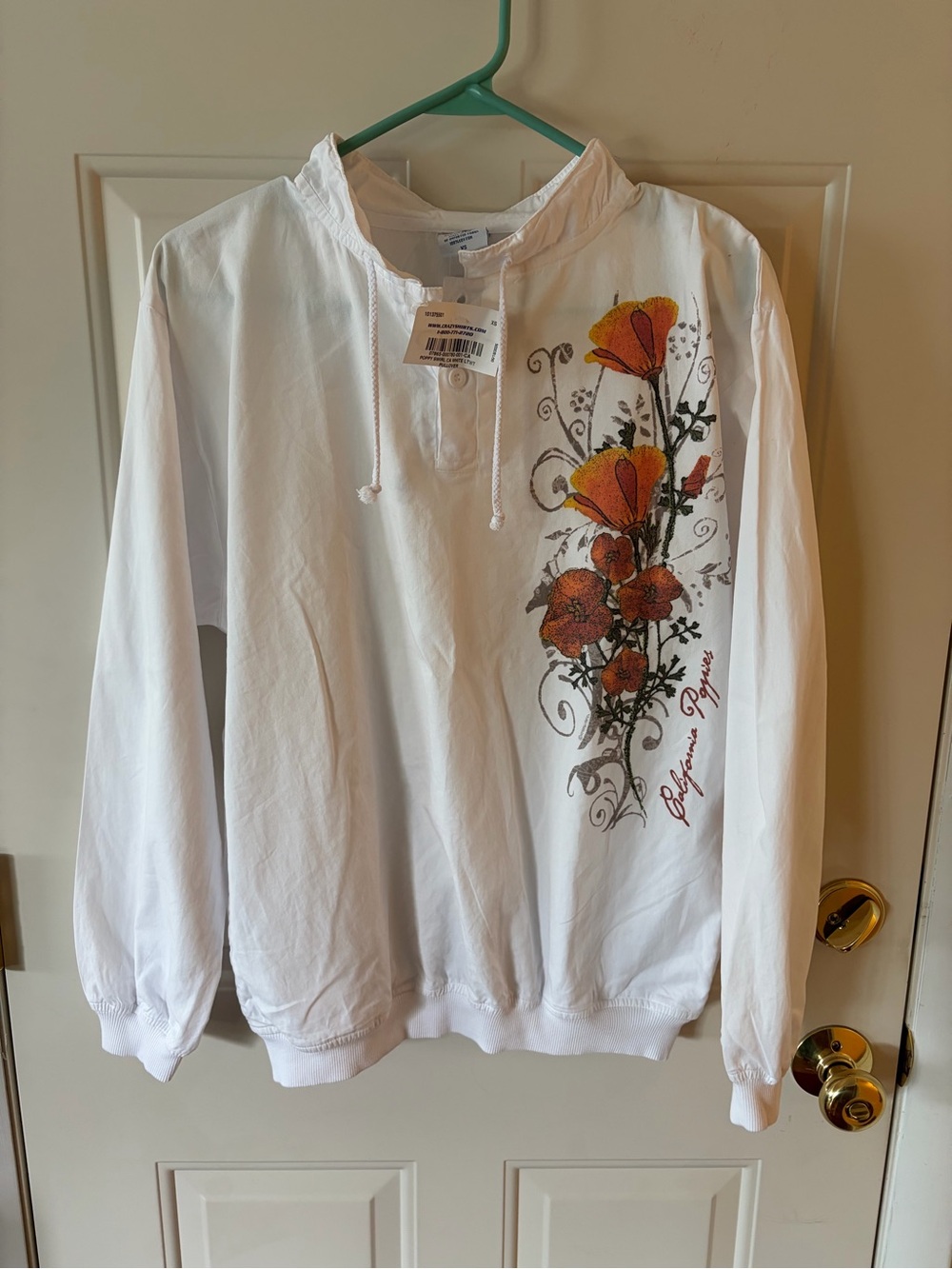 New! Women’s XS White Pullover Jacket with Orange California Poppy Design